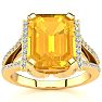 4 Carat Citrine and Halo Diamond Ring In 14 Karat Yellow Gold Image-1