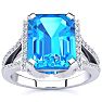 4 Carat Blue Topaz and Halo Diamond Ring In 14 Karat White Gold
 Image-1