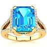 4 Carat Blue Topaz and Halo Diamond Ring In 14 Karat Yellow Gold
 Image-1
