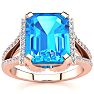 4 1/3 Carat Blue Topaz and Halo Diamond Ring In 14 Karat Rose Gold
 Image-1