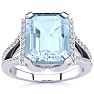 Aquamarine Ring: Aquamarine Jewelry: 4 Carat Aquamarine and Halo Diamond Ring In 14 Karat White Gold
 Image-1