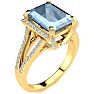 Aquamarine Ring: Aquamarine Jewelry: 4 Carat Aquamarine and Halo Diamond Ring In 14 Karat Yellow Gold
 Image-2