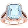 Aquamarine Ring: Aquamarine Jewelry: 3 1/2 Carat Aquamarine and Halo Diamond Ring In 14 Karat Rose Gold
 Image-1