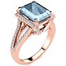 Aquamarine Ring: Aquamarine Jewelry: 3 1/2 Carat Aquamarine and Halo Diamond Ring In 14 Karat Rose Gold
 Image-2