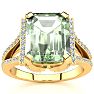 4 Carat Green Amethyst and Halo Diamond Ring In 14 Karat Yellow Gold Image-1
