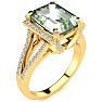 4 Carat Green Amethyst and Halo Diamond Ring In 14 Karat Yellow Gold Image-2