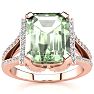 4 Carat Green Amethyst and Halo Diamond Ring In 14 Karat Rose Gold Image-1