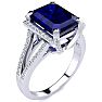 4 Carat Sapphire and Halo Diamond Ring In 14 Karat White Gold Image-2