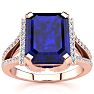 4 Carat Sapphire and Halo Diamond Ring In 14 Karat Rose Gold Image-1