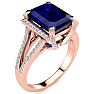 4 Carat Sapphire and Halo Diamond Ring In 14 Karat Rose Gold Image-2