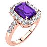 2 Carat Amethyst and Halo Diamond Ring In 14 Karat Rose Gold Image-2