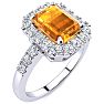 2 Carat Citrine and Halo Diamond Ring In 14 Karat White Gold Image-2