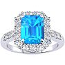 2 1/2 Carat Blue Topaz and Halo Diamond Ring In 14 Karat White Gold
 Image-1