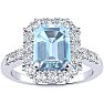 Aquamarine Ring: Aquamarine Jewelry: 2 Carat Aquamarine and Halo Diamond Ring In 14 Karat White Gold
 Image-1