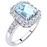Aquamarine Ring: Aquamarine Jewelry: 2 Carat Aquamarine and Halo Diamond Ring In 14 Karat White Gold
 Image-2