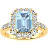 Aquamarine Ring: Aquamarine Jewelry: 2 Carat Aquamarine and Halo Diamond Ring In 14 Karat Yellow Gold
 Image-1