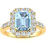 Aquamarine Ring: Aquamarine Jewelry: 2 Carat Aquamarine and Halo Diamond Ring In 14 Karat Yellow Gold
 Image-1