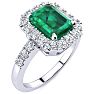 2 Carat Emerald and Halo Diamond Ring In 14 Karat White Gold Image-2