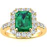 2 Carat Emerald and Halo Diamond Ring In 14 Karat Yellow Gold Image-1
