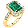 2 Carat Emerald and Halo Diamond Ring In 14 Karat Yellow Gold Image-2