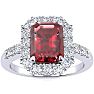 Garnet Ring: Garnet Jewelry: 2 1/2 Carat Garnet and Halo Diamond Ring In 14 Karat White Gold Image-1