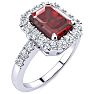 Garnet Ring: Garnet Jewelry: 2 1/2 Carat Garnet and Halo Diamond Ring In 14 Karat White Gold Image-2