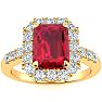 2 3/4 Carat Ruby and Halo Diamond Ring In 14 Karat Yellow Gold Image-1
