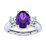 1 Carat Oval Shape Amethyst and Two Diamond Ring In 14 Karat White Gold Image-1