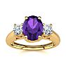 1 Carat Oval Shape Amethyst and Two Diamond Ring In 14 Karat Yellow Gold