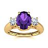 1 Carat Oval Shape Amethyst and Two Diamond Ring In 14 Karat Yellow Gold Image-1