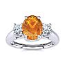 1 Carat Oval Shape Citrine and Two Diamond Ring In 14 Karat White Gold Image-1