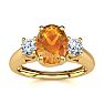 1 Carat Oval Shape Citrine and Two Diamond Ring In 14 Karat Yellow Gold Image-1
