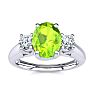 1 Carat Oval Shape Peridot and Two Diamond Ring In 14 Karat White Gold Image-1
