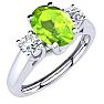 1 Carat Oval Shape Peridot and Two Diamond Ring In 14 Karat White Gold Image-2