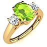 1 Carat Oval Shape Peridot and Two Diamond Ring In 14 Karat Yellow Gold Image-2