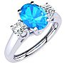 1 1/5 Carat Oval Shape Blue Topaz and Two Diamond Ring In 14 Karat White Gold
 Image-2