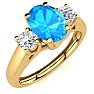1 1/5 Carat Oval Shape Blue Topaz and Two Diamond Ring In 14 Karat Yellow Gold
 Image-2
