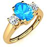 1 1/5 Carat Oval Shape Blue Topaz and Two Diamond Ring In 14 Karat Yellow Gold
 Image-2
