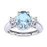 Aquamarine Ring: Aquamarine Jewelry: 1 Carat Oval Shape Aquamarine and Two Diamond Ring In 14 Karat White Gold
 Image-1