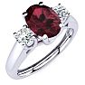 Garnet Ring: Garnet Jewelry: 1 1/5 Carat Oval Shape Garnet and Two Diamond Ring In 14 Karat White Gold Image-2