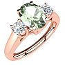 1 Carat Oval Shape Green Amethyst and Two Diamond Ring In 14 Karat Rose Gold Image-2