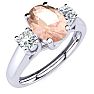1 Carat Oval Shape Morganite and Two Diamond Ring In 14 Karat White Gold Image-2