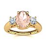 1 Carat Oval Shape Morganite and Two Diamond Ring In 14 Karat Yellow Gold Image-1