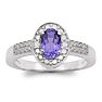 1/2 Carat Oval Shape Tanzanite and Halo Diamond Ring In Sterling Silver Image-1