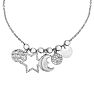 Sterling Silver and Cubic Zirconia Moon and Stars Charm Bracelet with Adjustable Bead
 Image-1
