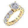 14 Karat Yellow Gold 5 Carat Diamond Eternity Engagement Ring With 1 1/2 Carat Round Brilliant Center, Ring Size 6.5 Image-2