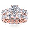 14 Karat Rose Gold 8 1/2 Carat Diamond Eternity Engagement Ring With Matching Band, Ring Size 4.5 Image-1