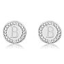 "B" Initial Diamond Stud Earrings In Sterling Silver Image-2