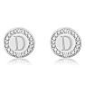 "D" Initial Diamond Stud Earrings In Sterling Silver Image-2