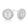 "T" Initial Diamond Stud Earrings In Sterling Silver
 Image-1